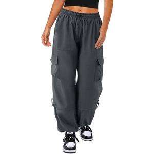 Cargo Pants Women High Waisted Parachute Pants with Pockets Quick Dry Lightweight Baggy Pants (Gray, S)