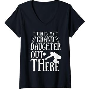 Womens That's My Granddaughter Out There Volleyball Grandma Grandpa V-Neck T-Shirt Medium