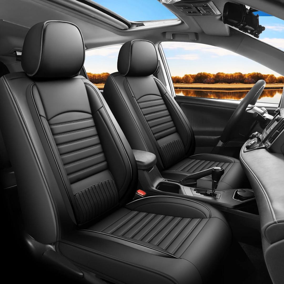 Fit RAV4 Car Seat Covers for Toyota RAV4 2013-2018 LE,XLE,SE,Hybrid,Premium, Limited - Upgraded Premium Waterproof & Breathable Leather,All-Weather Seat Cushion Protector,Full Set,Black