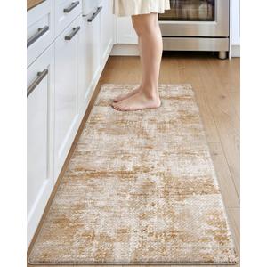 DEXI Kitchen Mats Cushioned Anti Fatigue, 23x86 Floor Padded Runner Rug Non Slip, Waterproof Standing Comfort Memory Foam for Front Sink Laundry, Light Brown