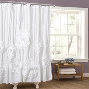 Lush Decor Serena Shower Curtain, 72" W x 72" L, White - Ruffled Bathroom Curtain - White Fabric Shower Curtains - Coquette Decor