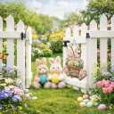 2 x Easter Front Door Hanging Decor Wreath with Bunny & Spring Flowers, Seasonal Easter Wall Sign Decorations for Porch, Entryway, Indoor & Outdoor Spring Home Decor