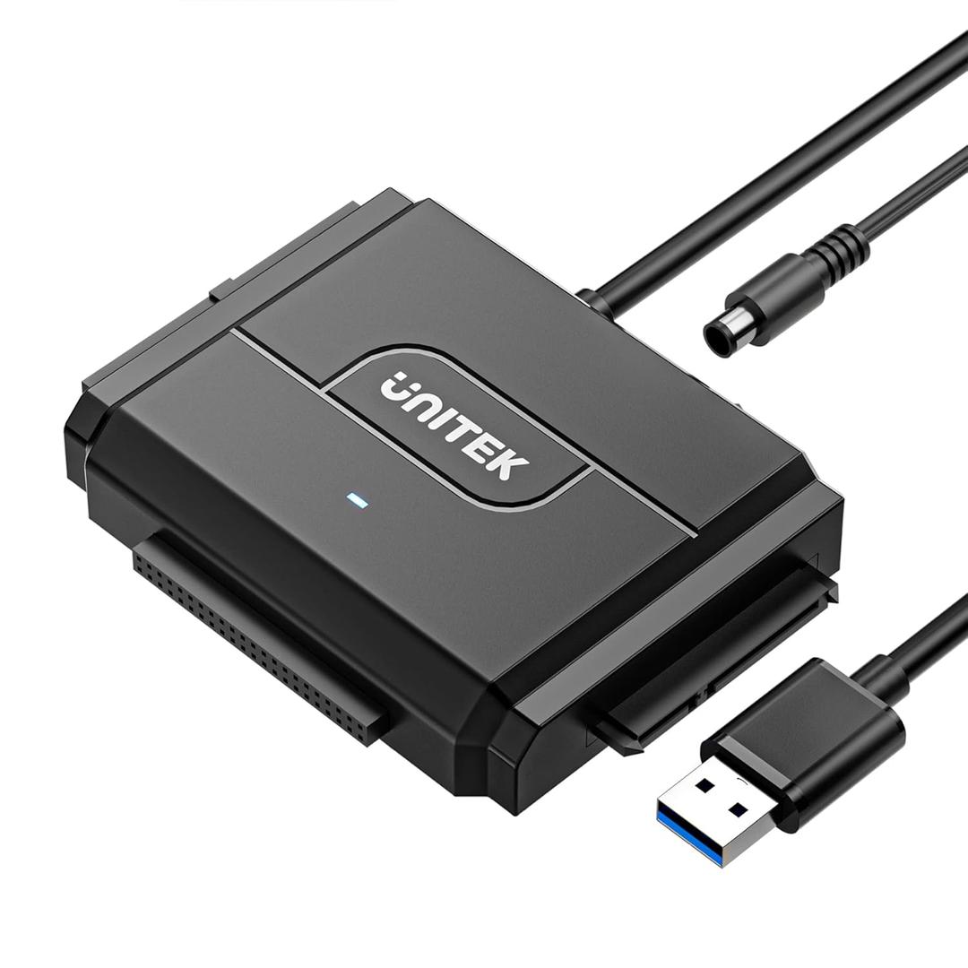 Unitek SATA/IDE to USB 3.0 Adapter, Hard Drive Adapter for Universal 2.5"/3.5" Inch IDE and SATA External HDD/SSD with 12V 2A Power Adapter, Support 24TB