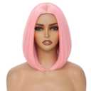 Pink Bob Wig for Women 12 Inch Straight Pink Wigs Middle Part Heat Resistant Synthetic Wig