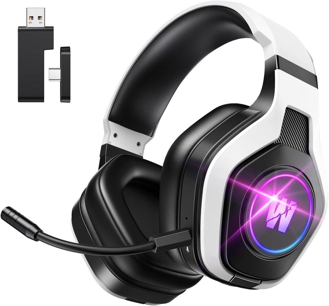 Wireless Gaming Headset for PS5, PC, PS4, 2.4G/Bluetooth Gaming Headphones with Noise Canceling Microphone, USB and Type-C Connector, 7.1 Surround Sound, RGB Lighting, 60H Battery