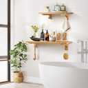 Wooden Floating Shelves for Wall, 15.7" W x 6" D x 0.6" H Large Wall Shelves, Hanging Storage Shelf with Hooks for Living Room, Kitchen, Bathroom, Bedroom Decor, Natural, 3 Packs