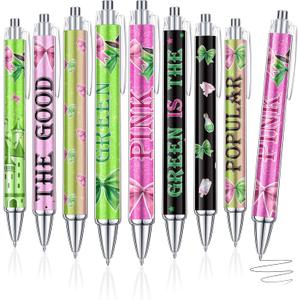 Kosiz 48 Pcs Pink Green Black Ballpoint Pens Princess and Witch Theme Pens Bulk Glitter Halloween Witch Party Favors for Girls Women Office School Birthday Party Supplies, 1.0 mm Black Ink