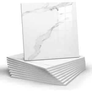 10pcs Marble Peel and Stick Backsplash Waterproof Washroom Wall Panels, Peel and Stick Tile, PVC Foam Wall Panels for Kitchen,Bathroom,Living Room,White and Grey(Not Real Tile,11.8" x 11.8")