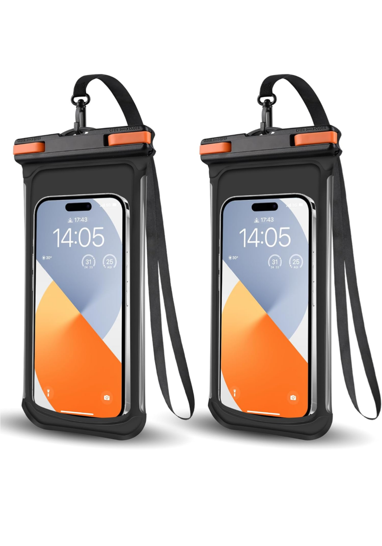 2 PCS Waterproof Phone Pouch, IPX8 Underwater Case for iPhone 15 14 13 Pro Max Plus, Galaxy S24 S23 Pixel 8a 7a Up to 8",Dry Bag for Beach Cruise Essentials, Black Orange
