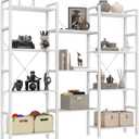 DUMOS Wide Bookshelf with Adjustable Shelves, Convertible 3-Column 4-Tier Display Unit, Industrial Bookcase for Living Room & Home Office, Sturdy Freestanding Storage Decor Organizer, White