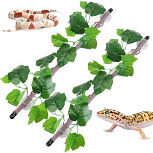 VCEPJH Reptile Climbing Branch Decor 2 Pcs Bendable Jungle Vine with Suction Cup Terrarium Plant Decoration for Gecko Bearded Dragons, Snake,Frogs, Chameleons Cage Accessories (U)