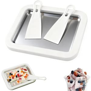Rolled Ice Cream Maker, At-Home Rolled Ice Cream Machine with Instant Freeze Tray & 2 Scrapers,DIY Fun Family Activity Instant Ice Cream Maker for Yogurt, Sorbet (White)