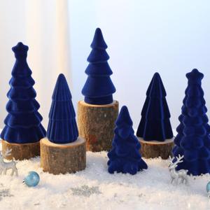 Bucherry 6 Pcs Christmas Ceramics Velvet Trees Set Christmas Table Decorations 3 Sizes Velvet Xmas Tree for Winter Holiday Table Centerpiece Decorations Mantel Decor Xmas Gifts(Blue)