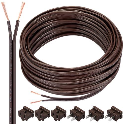 Chapou SPT-2 50 ft 18/2 Wire with 6 Plugs - 18 AWG Wire for LED Lighting Strip Lamp, Lamp Extension, Residential & Commercial, Brown