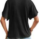 SweatyRocks Women's Summer Basic Short Sleeve Tops V Neck Blouse Casual Loose Going Out Top (Black)