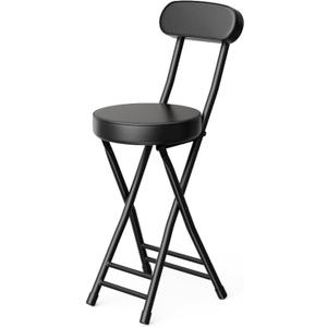 Folding Stool,Cushioned Padded Folding Bar Stool,24inch Black Height Heavy Duty Portable Chair Stool with 300lbs Capacity for Kitchen Living Room Garden Camping Fishing