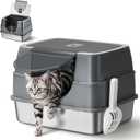 Stainless Steel Litter Box with Lid,Side Entry Litter Box,Covered Enclosed Cat Litter Box,Metal Litter Boxs,Odorless Non-Stick with High Sided Enclosure&Scoop for Kitty to Medium Cats(Grey)