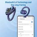 Open Ear Headphones, Wireless Bluetooth 5.4 Earbuds with Big Earhooks, Ultra-Comfort Open Ear Earbuds, 58 Hours HD Stereo Sound Over Ear Earphones, IP7 Waterproof Headset for Workouts, Blue