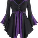 ROSE GAL Rosegal Women Plus Size Gothic Flare Sleeves Lace-up Two Tone Handkerchief Tee Halloween Costume Bell Sleeves Top