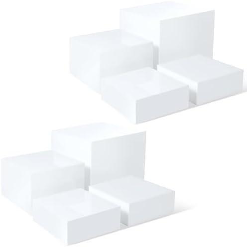 Set of 8 Acrylic Cube Display Box Risers Food Buffet Riser For Table, Retail Showcase, Catering, Cakes, Collectibles, Toys, Jewelry, Cosmetics, Crystal Decor Container, Stackable Nesting Stands - White