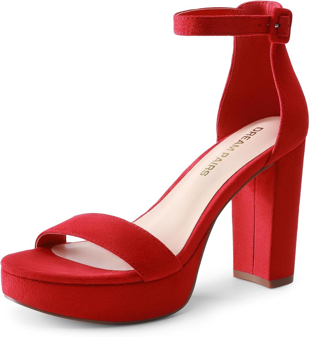DREAM PAIRS Women's Platform Chunky High Heeled Sandals Open Toe Block Heels Ankle Strap Dress Shoes for Wedding Party Evening (7, Red)