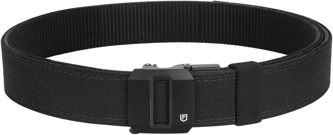 FAIRWIN Tactical Gun Belt, Ratchet CCW EDC Stiff Heavy Duty Work 1.5" Battle Concealed Carry Rigid Patented Nylon Men Belts (S(33"-37"Waist), Black)