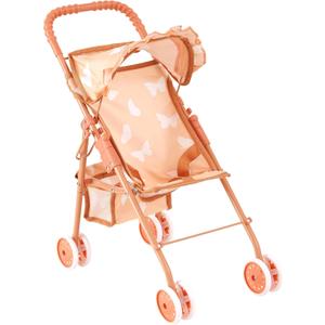 My First Baby Doll Stroller for Toddlers 3 Year Old Girls, Little Kids | Folding Baby Stroller for Dolls, Toy Stroller for Baby Dolls with Bottom Storage Basket, Foldable Frame, Canopy, Seatbelt (Beige Butterfuly)
