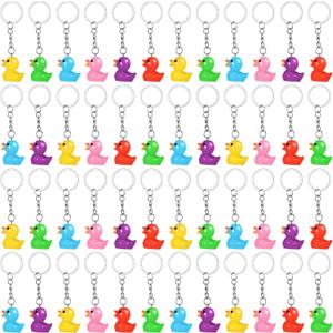 Plastic Duck Keychains Duck Party Favors Cute 3D Chains Small Ducky Pendant Accessories for Birthday Party Baby Shower (multi Color, 96 Pack)