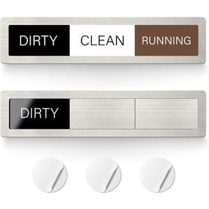 Dishwasher Magnet Clean Dirty Sign, 3 Options with Running, Stainless Steel Dishwasher Magnet Easy to Switch, Residue Free Adhesive Included