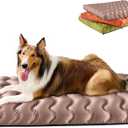 Washable Dog Bed, Cooling Dog Crate Bed Mat with Memory Foam, Water-Resistant Outdoor Dog Bed for Large Medium Small Dogs, Beige ( 30"L x 20"W x 3"Th)