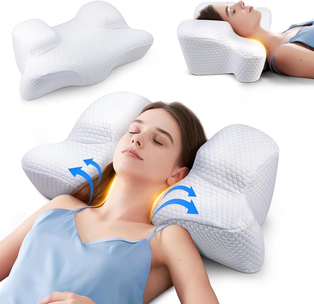 Benazcap Cervical Neck Beauty Pillow - Back Sleeper Pillow Reduces Pressure on Skin, Sleep on Your Back Comfortably, Wrinkle Prevention Memory Foam Pillow for Neck & Shoulder Pain Relief, White