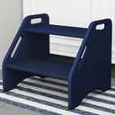 AMBIRD Wooden Step Stool, Two Step Stools Toddler 300 lbs Capacity with Safety Non-Slip Pads and Handles, Bamboo Step Stool for Bathroom, Kitchen Dual Height Step Stools for Kids (Navy Blue)