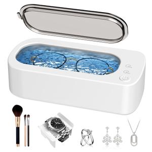 Ultrasonic Jewelry Cleaner Machine: 48KHz Ultra Sonic Cleaner for Jewelry, Eyeglass, Rings, Watch Band, Dentures, with Dual Cleaning Modes,350ML 304 Stainless Steel Tank, Gift for Wife, Mom, Daughter