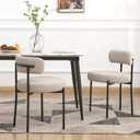 EDWELL Boucle Dining Chairs Set of 2, Round Upholstered Dining Room Chairs with Black Metal Legs, Modern Kitchen Dining Room Chairs for Kitchen, Living Room