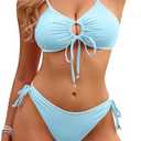 Blooming Jelly Women Sexy Bikini Set Two Piece Swimsuit String Bathing Suit Beach Outfits Light blue M