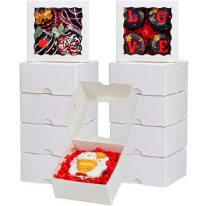 50Pack 4x4x2 Inch Cookie Boxes with Window Bakery Boxes Treat Boxes Truffle Boxes Party Wedding Favor (White)