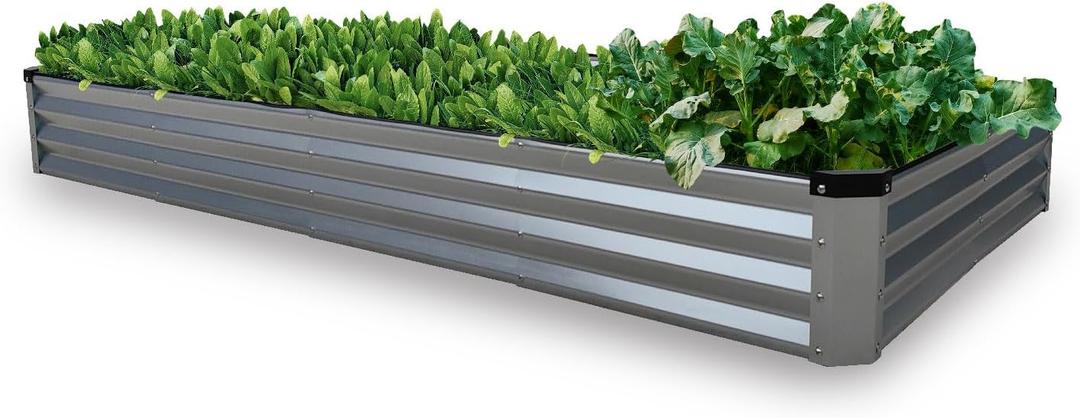 GARDMAX 8x4x1FT Galvanized Raised Garden Bed Kit, Metal Planter Boxes Outdoor with Easy Assembly, Large Garden Bed for Vegetables, Fruits, Flower, Herbs Rectangle Silver (Medium)