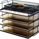 BLU MONACO 4-Tier Stackable Paper Tray | Black Metal Mesh Letter Tray File Holder | Desk Organizer for Office Organization | 14.8 x 13 x 10.9 in Workspace Document Storage