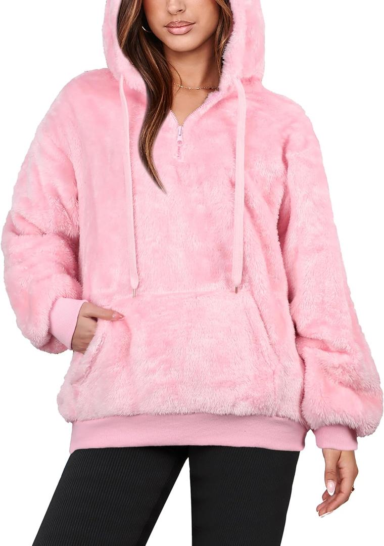 NIeyook Sherpa Fleece Hoodies for Women Fuzzy Oversized Zip up Hoodie with Pockets Casual Pullover Hooded Sweatshirt (XX-Large, Pink)