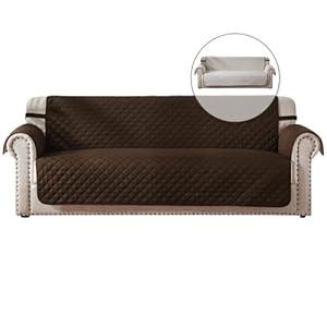 HOMERILLA Reversible 3 Cushion Couch Cover for Dogs Water Resistant Washable Pets Furniture Protector Sofa Cover with Elastic Straps (68" Sofa, Chocolate/Beige)