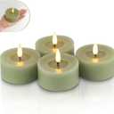 Rhytsing Set of 4 Sage Green Flamless LED Votive Candles Dia 2.8" with Reflective Wax Oil Surface for Spring and Summer, Wax Battery Operated Candles with Timer for Christmas Wreath - H 1.2"