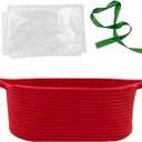 Woven Basket with Gift Bags and Ribbons, 14"X 10" X 6" Gift Storage Organizer Bin Shelf Shelves Cotton Rope Basket for Nursery, Pet Toys (Red)