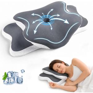 Cervical Neck Pillow for Pain Relief, Ergonomic Memory Foam Neck Support Pillow for Sleeping, Cooling Comfort Designed for Side Back Stomach Sleepers
