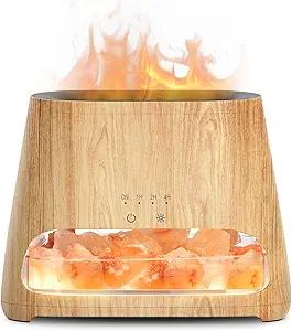 SALKING 2in1 Ultrasonic Essential Oil Diffuser & Himalayan Salt Lamp, Aromatherapy Diffuser Cool Mist Humidifier with Auto Off Function, 100% Pure Himalayan Pink Salt Rock, 150ml (Wooden Grain)