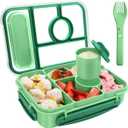 Amathley Bento Box Adult Lunch Box Kids,Lunch Containers for Adults/Kids/Toddler,5 Compartments Bento Lunch Box with Sauce Vontainers,Microwave & Dishwasher & Freezer Safe, BPA-Free(Green)