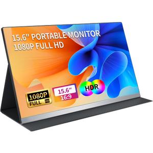 Portable Monitor 15.6'' FHD 1080P, USB-C HDMI Second External Monitor for Laptop, HDR Plug & Play, PC, Mac, Phone, PS, Xbox, Swich, IPS Ultra-Thin Zero Frame, Built-in Speakers (15.6''1080P)