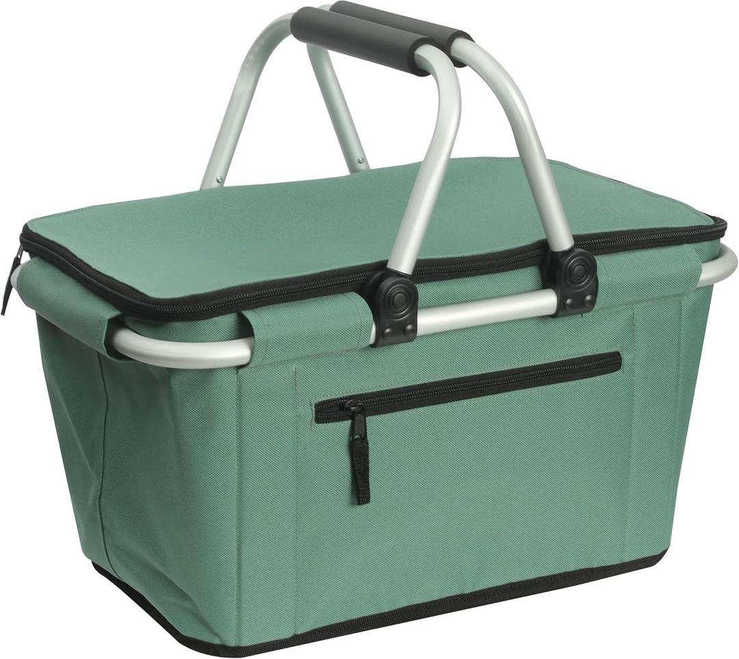 Picnic Basket, SIYUAN Collapsible Shopping Basket with Handles 27L Large Market Basket with Lid Reusable Folding Grocery Basket Insulated Cooler Bag, Green Picnic Basket, SIYUAN Collapsible Shopping Basket with Handles 27L Large Market Basket with Lid Reusable Folding Grocery Basket Insulated Cooler Bag, Green