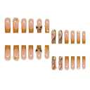 3 x Long Press on Nails Square - Gold Fake Nails with Butterfly Charms Design - Glitter Full Cover Stick on False Nails - for Women 24 Pcs (Standard)