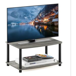 Furinno Turn-N-Tube TV Riser Stand, 2-Tier Small Elevated No Tools TV Stand, TV Console for TV up to 32 inch, 15.8 x 23.8 x 11, for Living Room, Bedroom, French Oak Grey