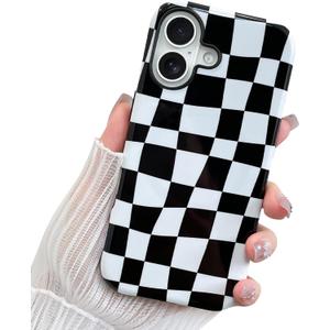 for iPhone 17 Case Black White Checkered Plaid Pattern | Cute Shockproof Soft TPU and Hard PC Protective Phone Case [Compatible with Magsafe] for Girls Women